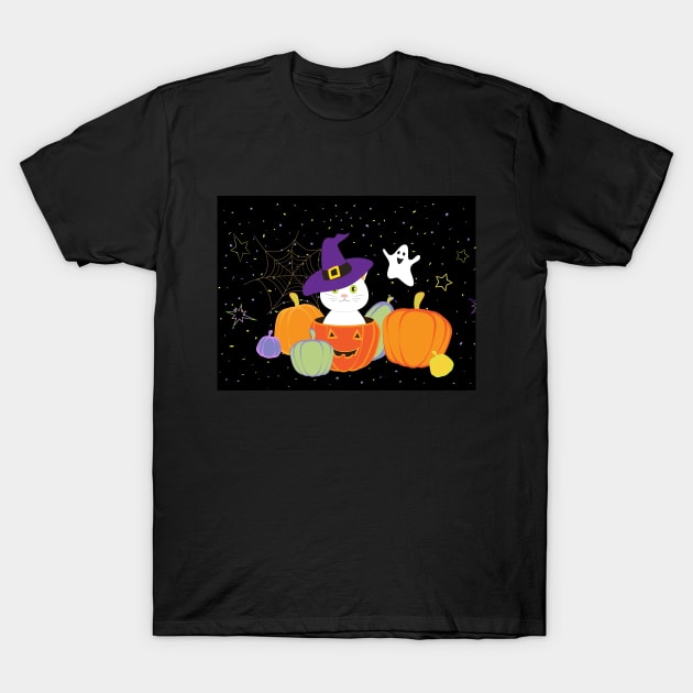 Halloween Cute Cat in Witch Hat T-Shirt by in_pictures